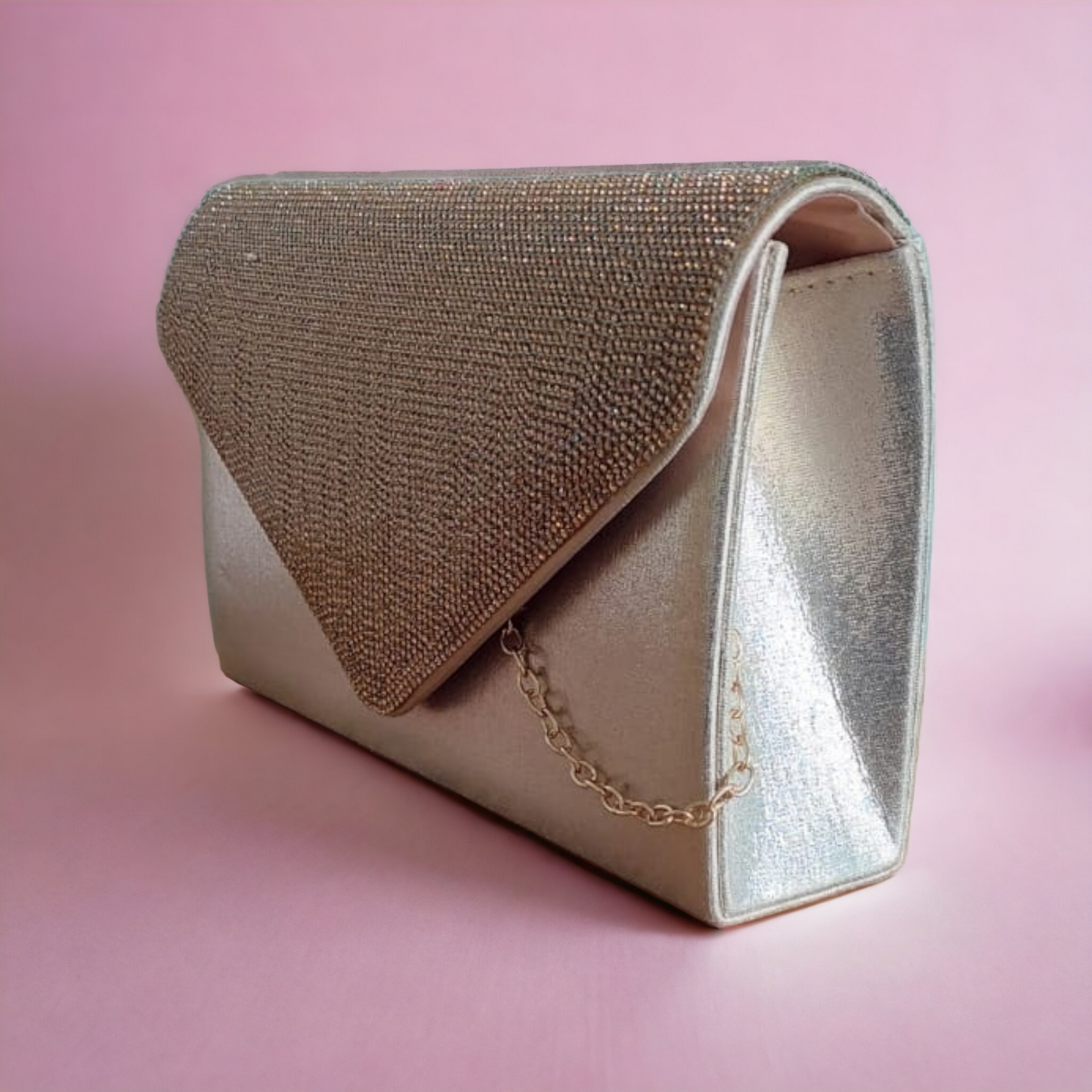Diamonte crystal gold clutch handbag